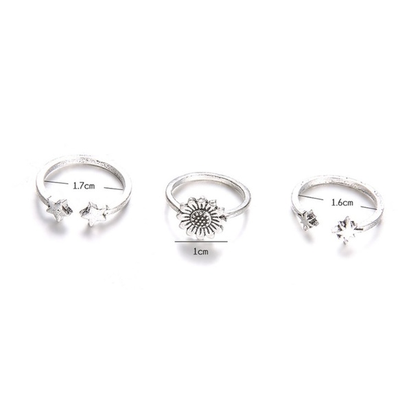 **ALIZ* 3-Pc Silver Star x Flower Fashion Ring Set - Picture 6 of 6